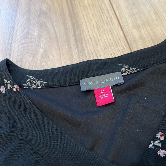 Vince Camuto Stretchy Black Floral Print Ruched Casual Midi Dress - Picture 6 of 9